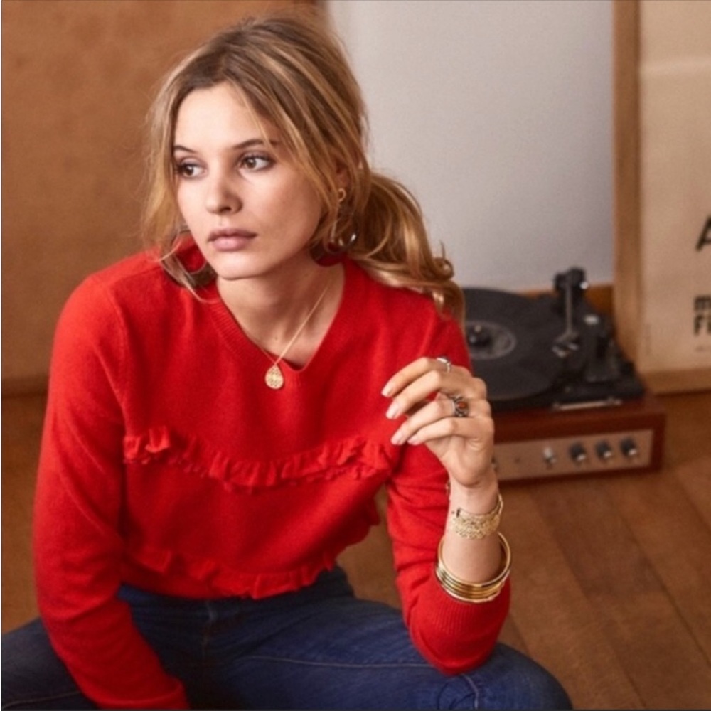 Sezane Andreas Red Ruffle Jumper